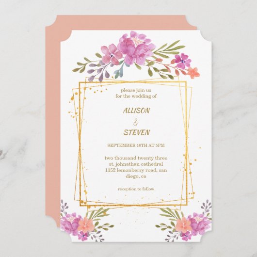 invitación Floral de Rosa con marco geométrico Kaart (Voorkant / Achterkant)