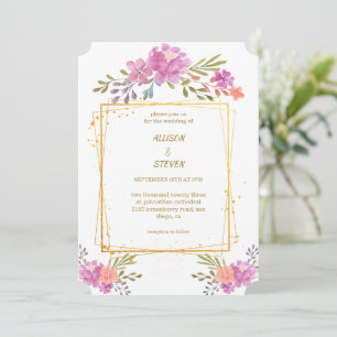 invitación Floral de Rosa con marco geométrico Kaart