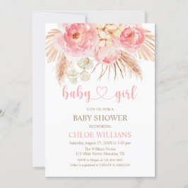 Invitación Floral pink Boho Pampas Baby Girl Invit Kaart