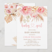 Invitación Floral pink Boho Pampas Baby Girl Invit Kaart (Voorkant / Achterkant)
