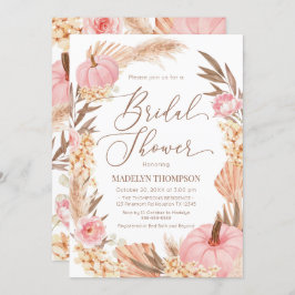 Invitación Floral Pink Pampas Grass Pumpkin Bridal Kaart