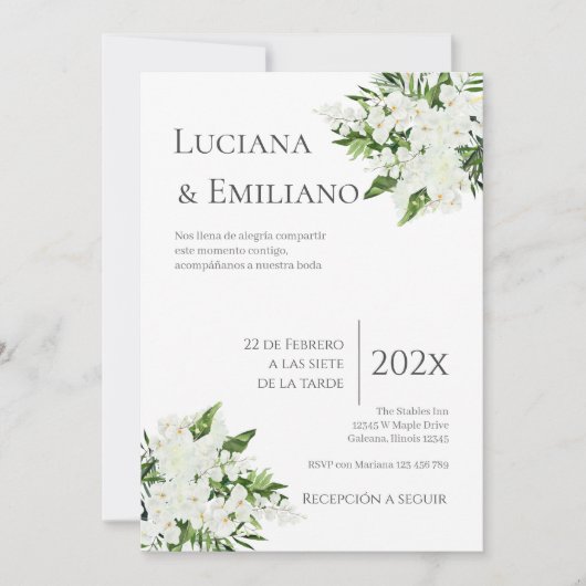 Invitación Floral White Wedding Invitation Kaart (Voorkant)