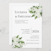 Invitación Floral White Wedding Invitation Kaart (Voorkant / Achterkant)