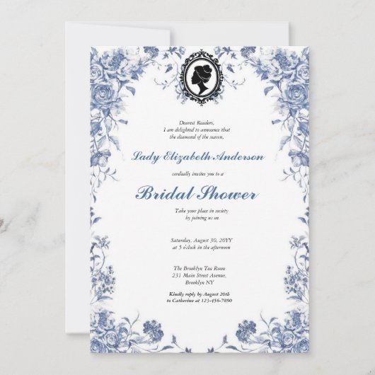 Invitación Florals azul presupuesto blue and white Kaart (Voorkant)