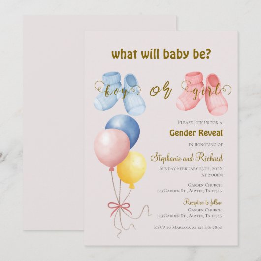 Invitación Gender Reveal Invitation Kaart (Voorkant / Achterkant)