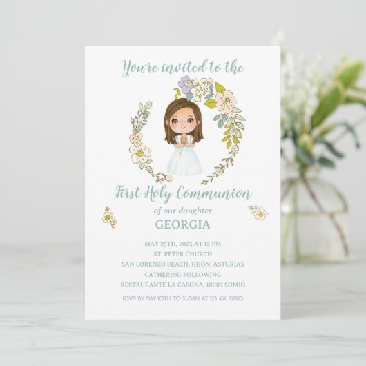 Invitación GEORGIA Primera Comunión Kaart (Staand voorkant)
