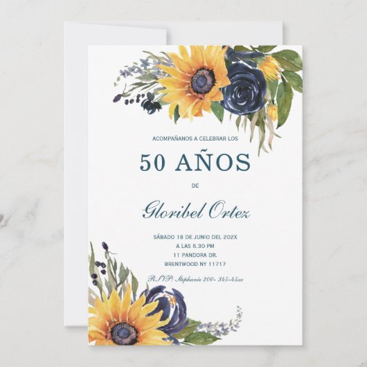 Invitación Girasoles Para 50 Años de Vida Kaart (Voorkant)