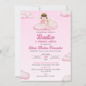 Invitacion Girl Angel Baptism and First Birthday Kaart (Voorkant)