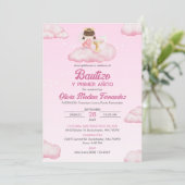 Invitacion Girl Angel Baptism and First Birthday Kaart (Staand voorkant)