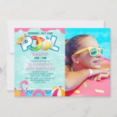 Invitación Girls Pool Party Birthday – Pink & Teal Kaart (Voorkant)