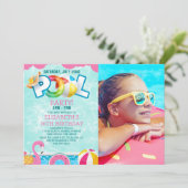 Invitación Girls Pool Party Birthday – Pink & Teal Kaart (Staand voorkant)