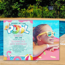 Invitación Girls Pool Party Birthday – Pink & Teal