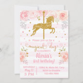 Invitación Gold carousel horse birthday invitation Kaart (Voorkant)