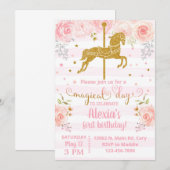 Invitación Gold carousel horse birthday invitation Kaart (Voorkant / Achterkant)
