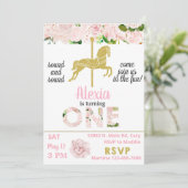 Invitación Gold carrousel horse verjaardagsdatum u Kaart (Staand voorkant)