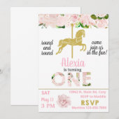 Invitación Gold carrousel horse verjaardagsdatum u Kaart (Voorkant / Achterkant)