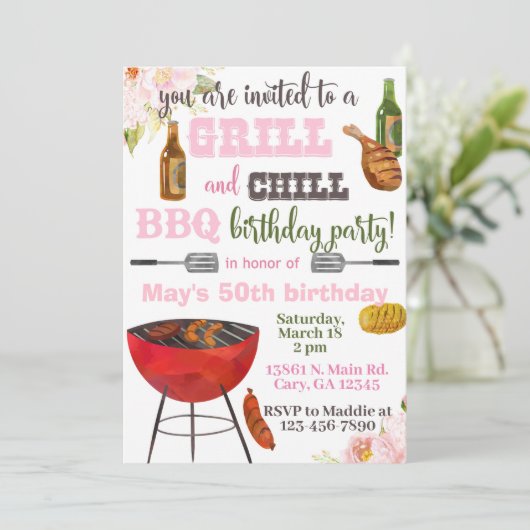 Invitación Grill & Chill BBQ verjaardagsuitnodigin Kaart (Staand voorkant)