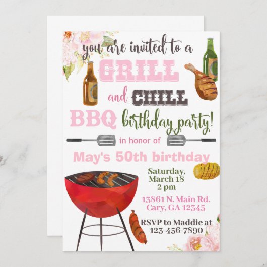 Invitación Grill & Chill BBQ verjaardagsuitnodigin Kaart (Voorkant / Achterkant)