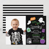 Invitación Halloween Party One Birthday photo Kaart (Voorkant / Achterkant)