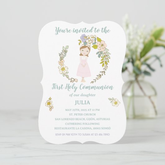 Invitación JULIA Primera Comunión Kaart (Staand voorkant)