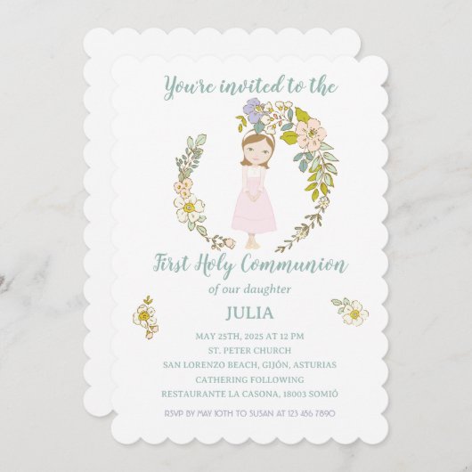 Invitación JULIA Primera Comunión Kaart (Voorkant / Achterkant)