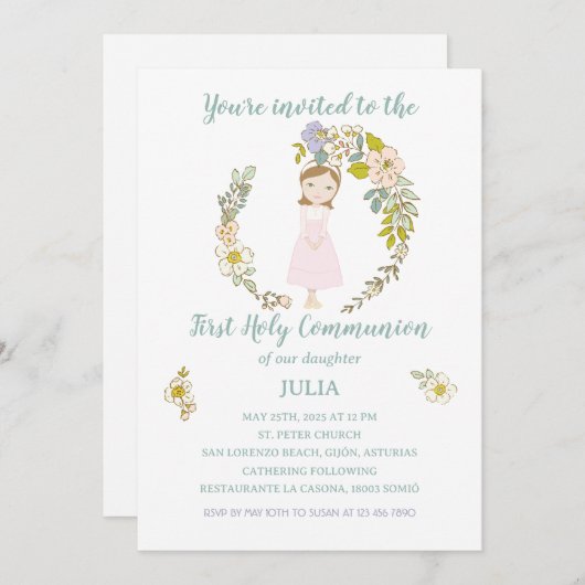 Invitación JULIA Primera Comunión Kaart (Voorkant / Achterkant)