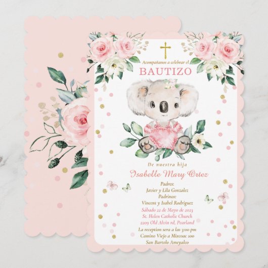 Invitación Koala para el bautizo de nuestra hija Kaart (Voorkant / Achterkant)