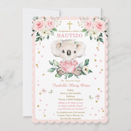 Invitación Koala para el bautizo de nuestra hija Kaart (Voorkant)