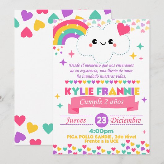 Invitación lluvia de amor  kaart (Voorkant / Achterkant)