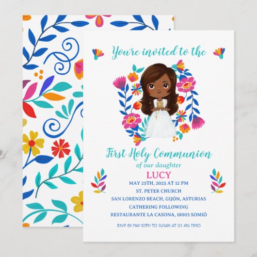 Invitación LUCY Primera Comunión Kaart (Voorkant / Achterkant)