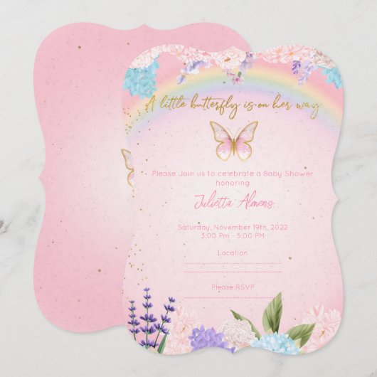 Invitación Mariposas, Arcoiris y Flores Kaart (Voorkant / Achterkant)