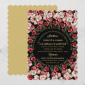 Invitación Matrimonio/Boda Floral Rosa-Rubor Negro Kaart (Voorkant / Achterkant)