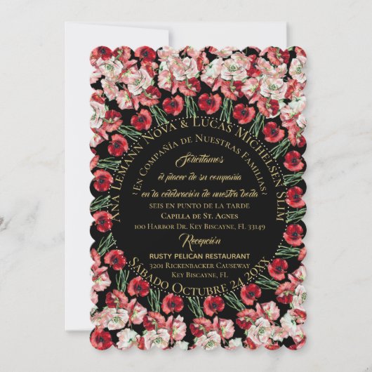 Invitación Matrimonio/Boda Floral Rosa-Rubor Negro Kaart (Voorkant)