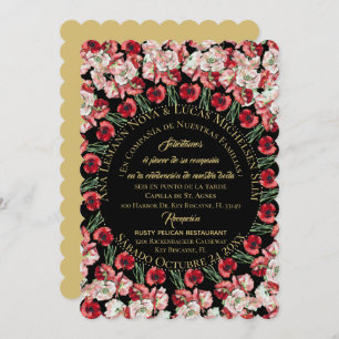 Invitación Matrimonio/Boda Floral Rosa-Rubor Negro Kaart