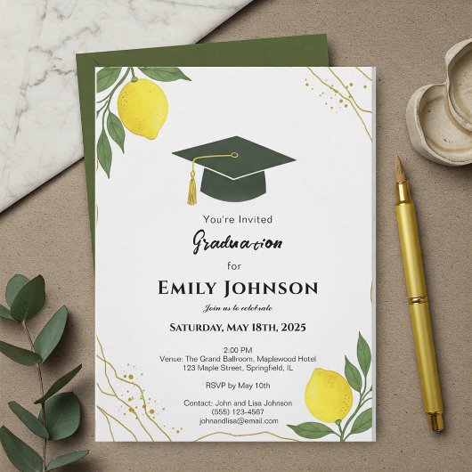 Invitación Mediterranean Lemon Graduation Invitati Kaart