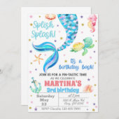Invitación Mermaid birthday invitation, sea turtle Kaart (Voorkant / Achterkant)