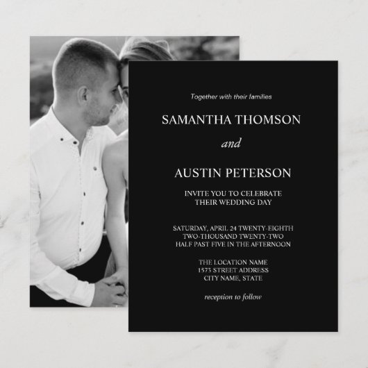 Invitación minimalist elegant wedding of the kaart (Voorkant / Achterkant)