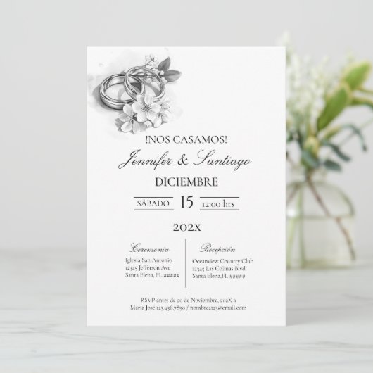 Invitación minimalista con anillo para boda kaart (Staand voorkant)