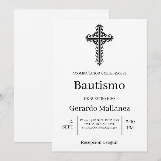 Invitación minimalista para bautismo uitnodiging (Voorkant / Achterkant)