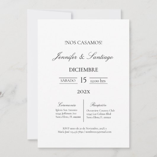 Invitación minimalista para boda kaart (Voorkant)