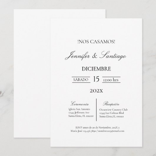 Invitación minimalista para boda kaart (Voorkant / Achterkant)