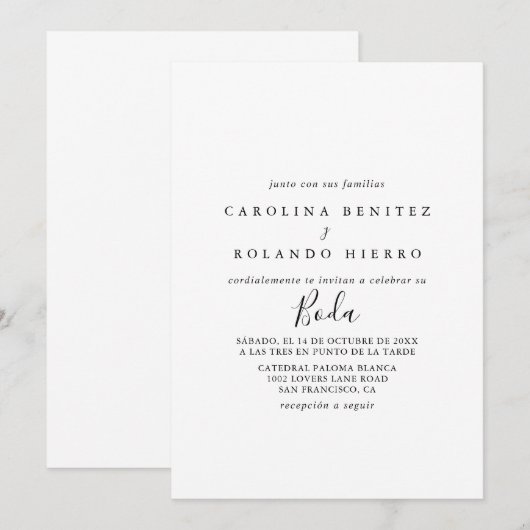 Invitación Minimalista y Sencilla de Boda Kaart (Voorkant / Achterkant)