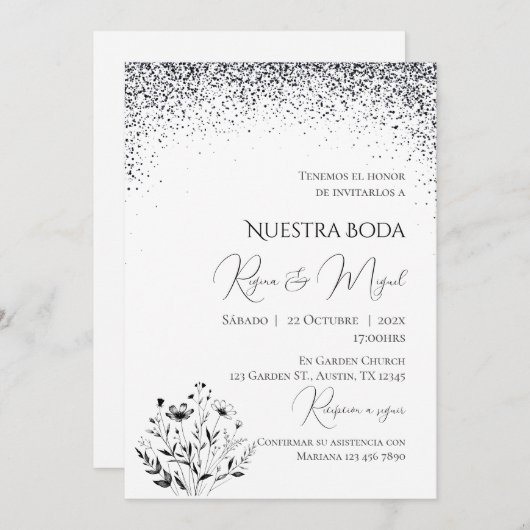 Invitación Minimalistic Spanish Wedding Invitation Kaart (Voorkant / Achterkant)