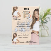 Invitación mis 15 rosa con foto kaart (Staand voorkant)