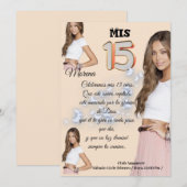 Invitación mis 15 rosa con foto kaart (Voorkant / Achterkant)