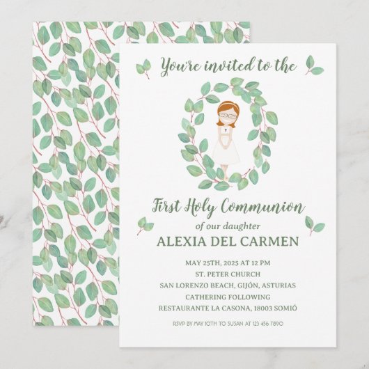 Invitación modelo Alexia Primera Comunión Kaart (Voorkant / Achterkant)