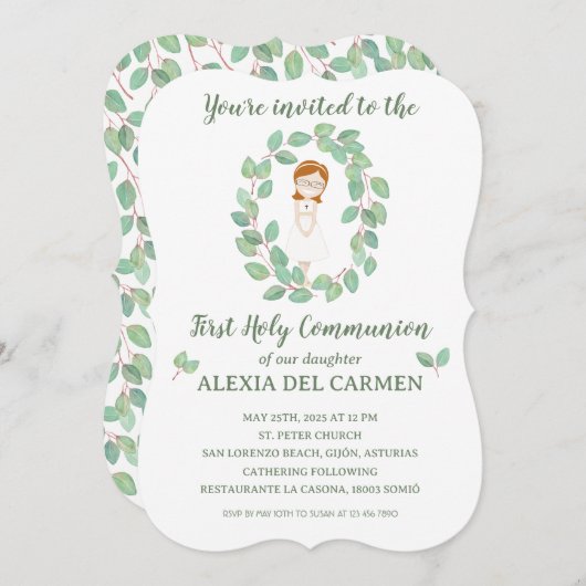 Invitación modelo Alexia Primera Comunión Kaart (Voorkant / Achterkant)