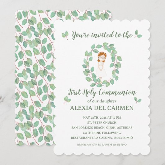 Invitación modelo Alexia Primera Comunión Kaart (Voorkant / Achterkant)