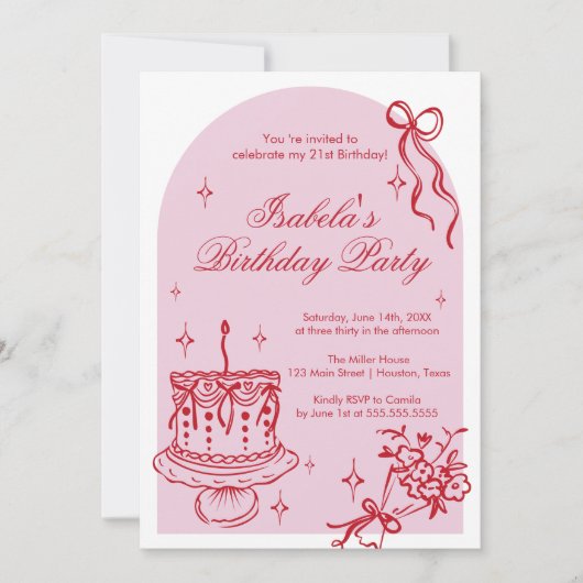 Invitación Modern girly doodle Birthday Invitation Kaart (Voorkant)