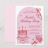 Invitación Modern girly doodle Birthday Invitation Kaart (Voorkant / Achterkant)